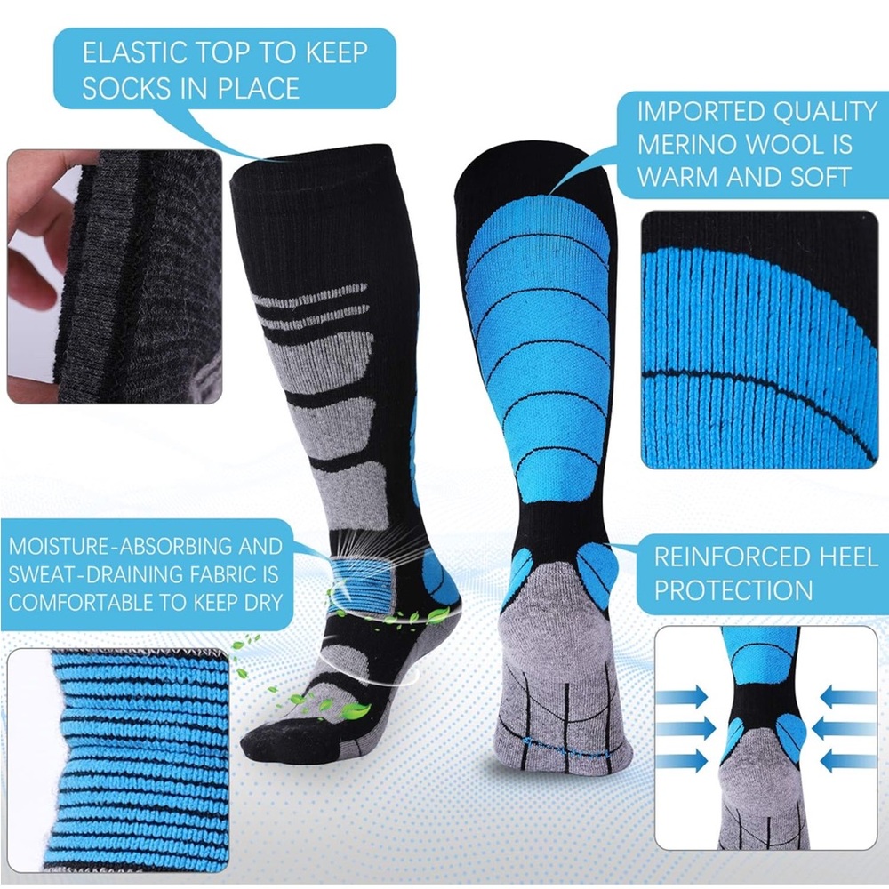 Merino Wool Performance Socks - Black, blue & grey. 2 pairs.